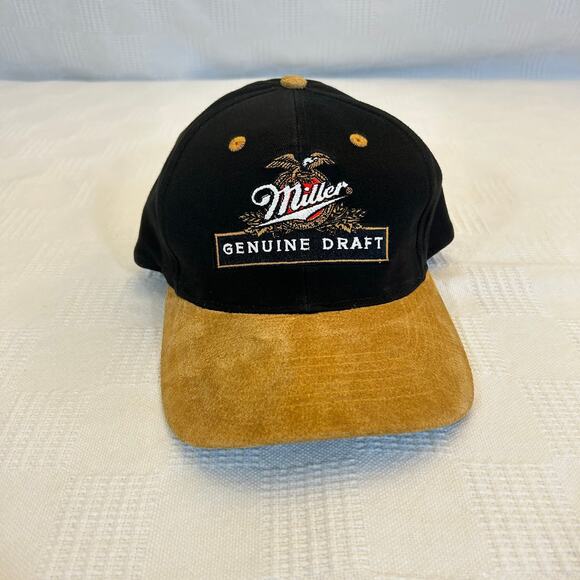 Miller Genuine Draft Snapback Hat Pigskin Suede Brim Logo Masters - Picture 2 of 10